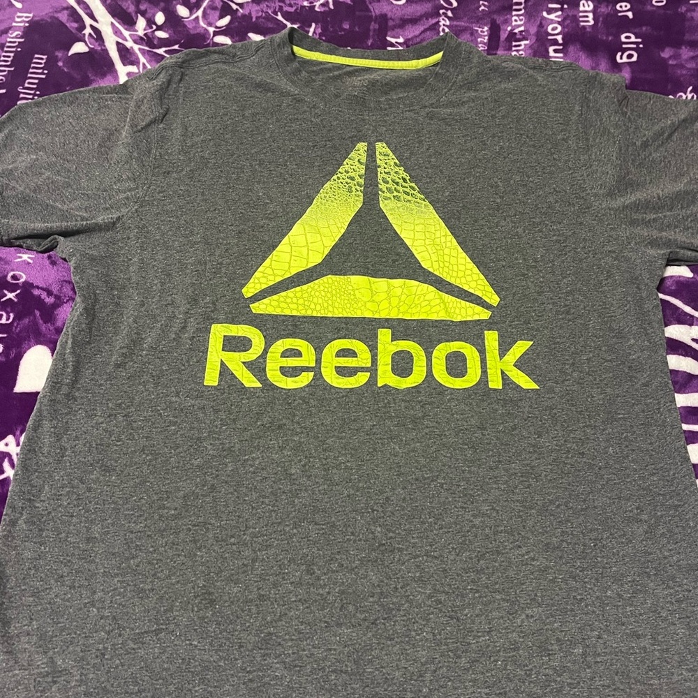Reebok Gray and Neon Yellow Short Sleeve Tee